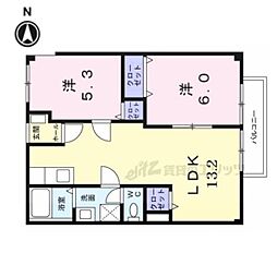 グリーンガーデンB棟 2LDKの間取図画像