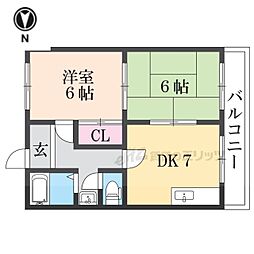 グランドール桜井 2DKの間取図画像
