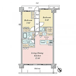 リビオ新宿ザ・レジデンス 2LDKの間取図画像