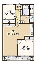 シャンボール天満 2LDKの間取図画像