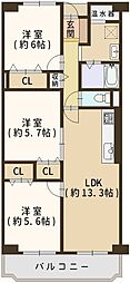 ローレルハイツ東天美 3LDKの間取図画像