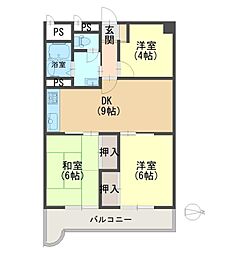 パラシオン南茨木 3DKの間取図画像