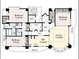 ノバ四天王寺2番館 3LDKの間取図画像