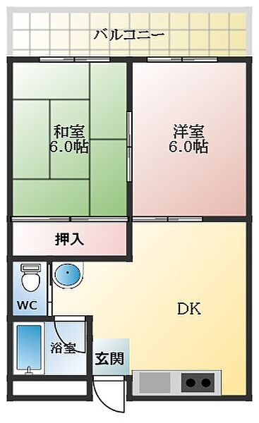 大阪府羽曳野市誉田3丁目(賃貸マンション2LDK・6階・42.00㎡)の写真 その2