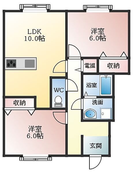 CASA MUSICA　A ｜大阪府藤井寺市小山3丁目(賃貸アパート2LDK・1階・55.57㎡)の写真 その2