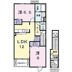 グローリアＡ 2階2LDKの間取り