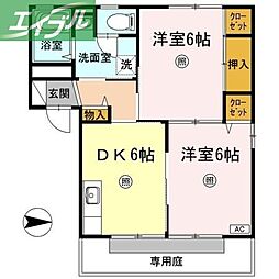 エイトタウン北 1階2DKの間取り