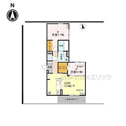OKAYAMATE嘉平 2LDKの間取図画像