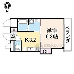 エムズキューブ1 1Kの間取図画像