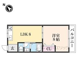 シャンテー香里丘2 1LDKの間取図画像