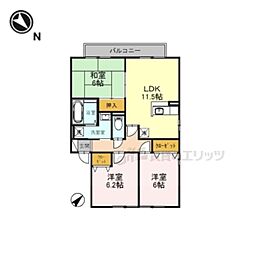 セジュールカヘイ東棟 3LDKの間取図画像