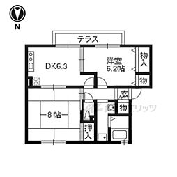 プランドール南楠葉B棟 2DKの間取図画像