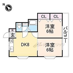 ビューコート香里 2DKの間取図画像