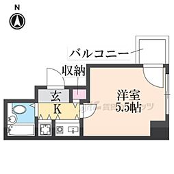 エグゼコート枚方公園 ワンルームの間取図画像