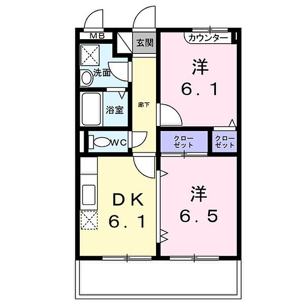 サザンクロス 302｜滋賀県彦根市高宮町(賃貸マンション2DK・3階・44.80㎡)の写真 その2