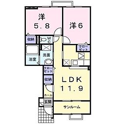 カンパーヌ1 2LDKの間取図画像