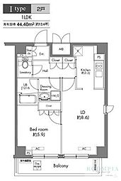 プラウドフラット早稲田 1LDKの間取図画像