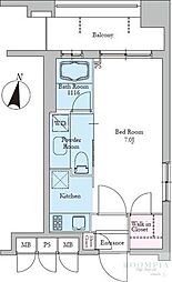 レジディア文京音羽2 ワンルームの間取図画像