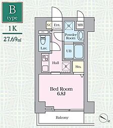 SARA東日本橋 1Kの間取図画像