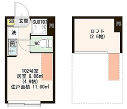 Lei maile elua 1階ワンルームの間取り