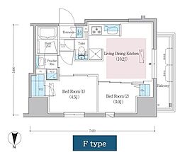 アーバネックス蔵前レジデンス 2LDKの間取図画像