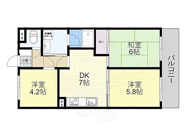 協栄箕面第二ハイツ ｜大阪府箕面市小野原東３丁目(賃貸マンション3DK・2階・50.35㎡)の写真 その2