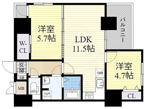 ノルデンハイム江坂アドバンス ｜大阪府吹田市江の木町(賃貸マンション2LDK・13階・51.46㎡)の写真 その2