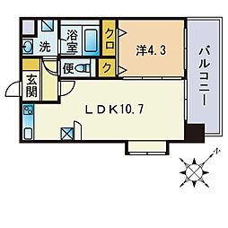 コンダクト福岡東 1LDKの間取図画像