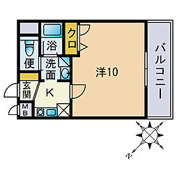 アミティエ博多南 1Kの間取図画像