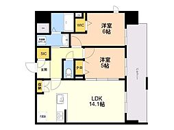 S-RESIDENCE博多駅東awesome 2LDKの間取図画像