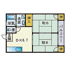 コーポ光安 2DKの間取図画像