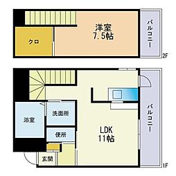 ラルジュエル博多 1LDKの間取図画像