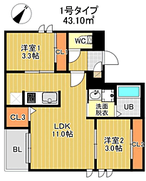 REGALEST Maple 千早 2LDKの間取図画像