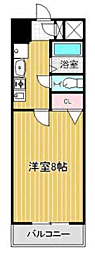 プレアール原田2 1Kの間取図画像