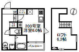 オーソクレーズ貝塚 2階ワンルームの間取り