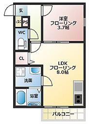 amethyst 2階1LDKの間取り