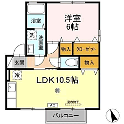 リビングタウンＹＯＵＴＨ　Ａ棟 1階1LDKの間取り