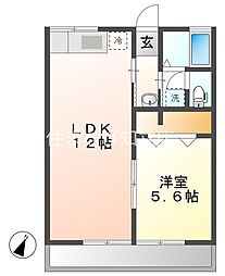 シティハイム平草壱番館 2階1LDKの間取り