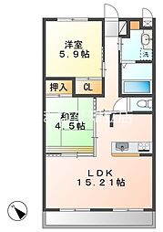 スターターマンション新田 3階2LDKの間取り