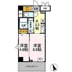 ヴィラトルチュ東刈谷 2Kの間取図画像