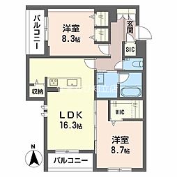 プレミアス御幸 2LDKの間取図画像