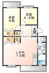 パストラル板倉A 2LDKの間取図画像