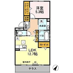フローラ島間 1LDKの間取図画像