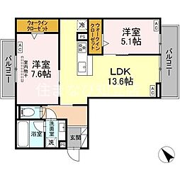 D-avance今本町C 2LDKの間取図画像