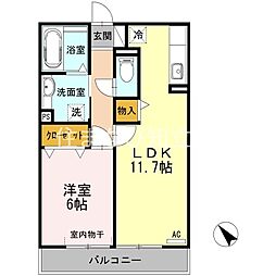 ラフィネ横山B 1LDKの間取図画像