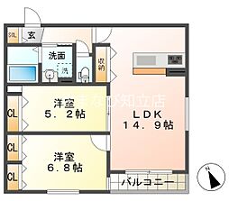 刈谷市南沖野町2丁目アパート 2LDKの間取図画像