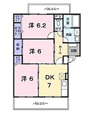 ランデックス逢妻 3DKの間取図画像