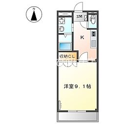 ハッピーハイツ 1Kの間取図画像
