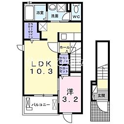 ユニゾン 2階1LDKの間取り