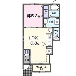 ベル・プロムナードVII 1階1LDKの間取り